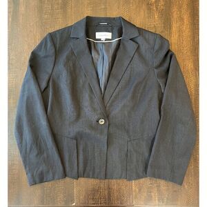 Calvin Klein Womens Black/White Pinstripe 2 Piece Blazer Suit With Skirt Size 14